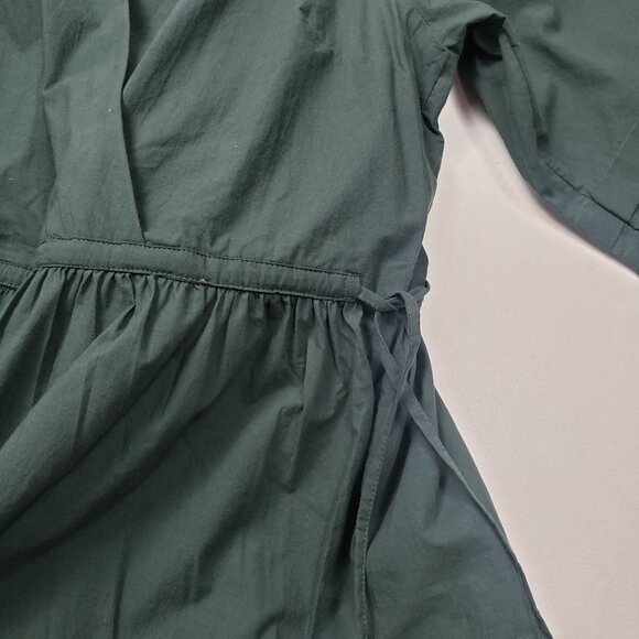Madewell Crinkle Poplin Wrap Mini Dress Dark Palm Green Women's XS [NH093] Boho - Picture 14 of 16